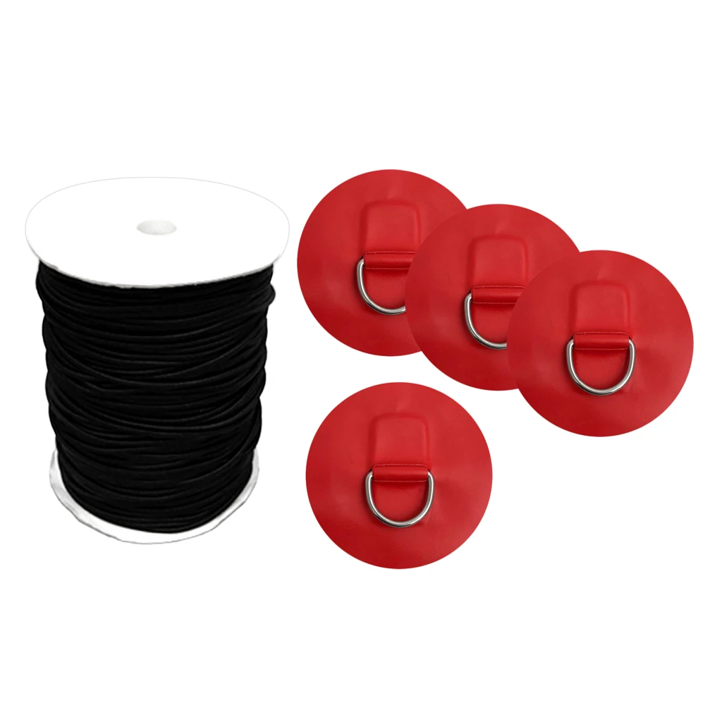 Stand Up Paddleboard SUP Bungee Deck Rigging Kit, 5mm x 5m Elastic Shock Cord 4 Pcs Stainless Steel D Ring Patch
