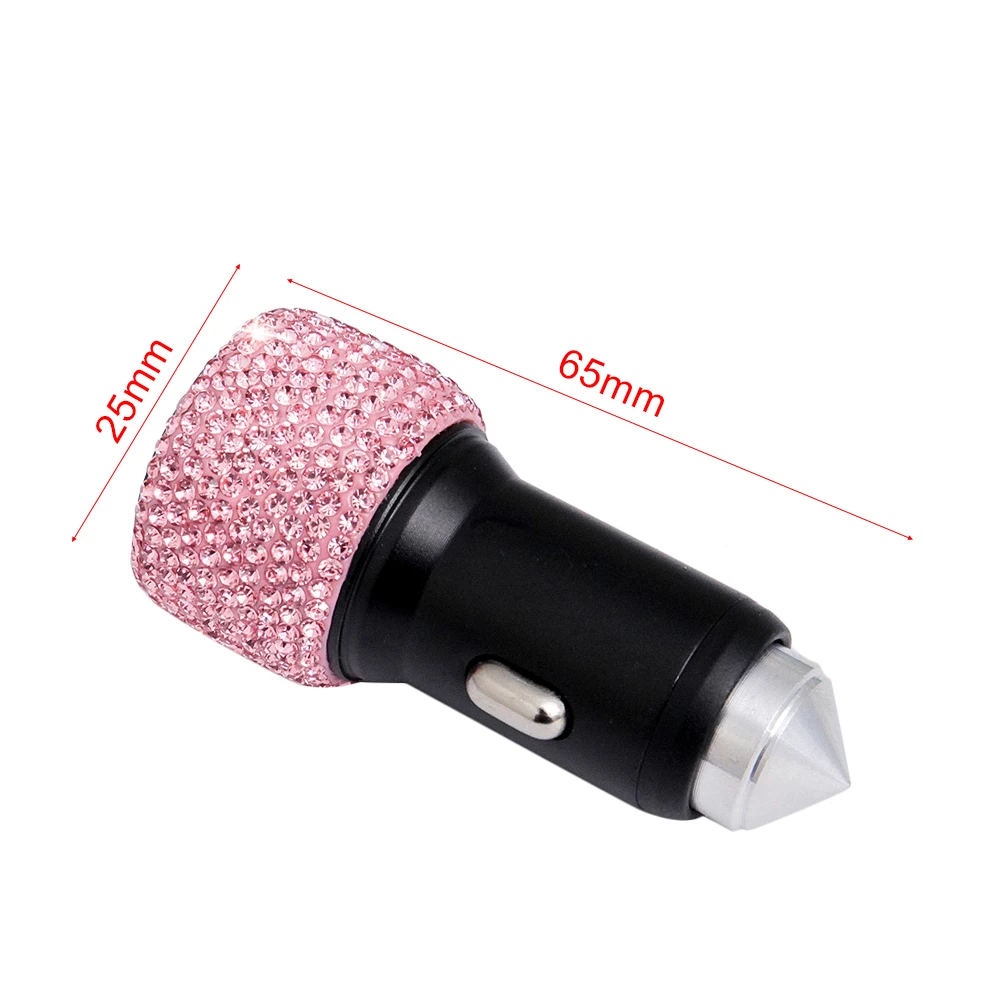 Мини USB Автомобильное зарядное устройство Bling Diamond двойной автомобильный usb-адаптер молоток безопасности ручной работы, со стразами кристалл Автомобильные украшения