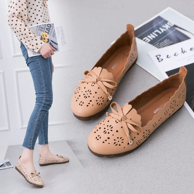 

2019 New Style Spring Lazy Flat Keel Thin Shoes Women's Shoes Soft Bottom Hollow out Moccosins Nurse Shoes Korean-style Versatil