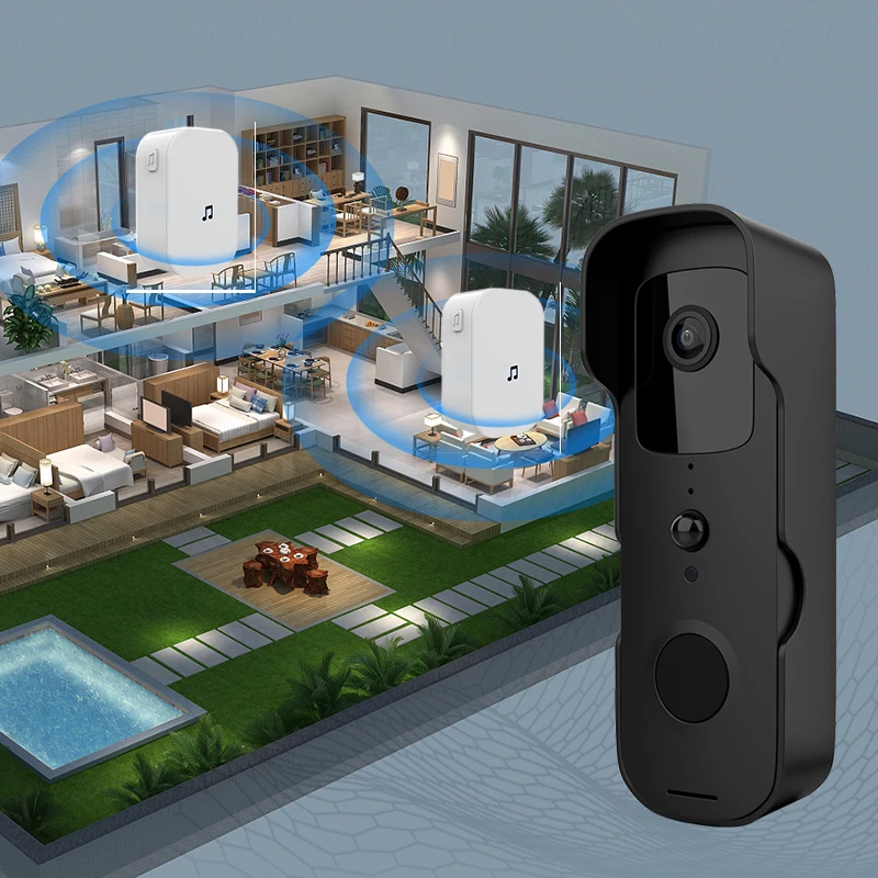 Timbre de puerta inteligente con cámara de seguridad para el hogar, timbre de puerta con vídeo, impermeable IP54, intercomunicador, visión nocturna, IP, WiFi, inalámbrico - Imagen 6
