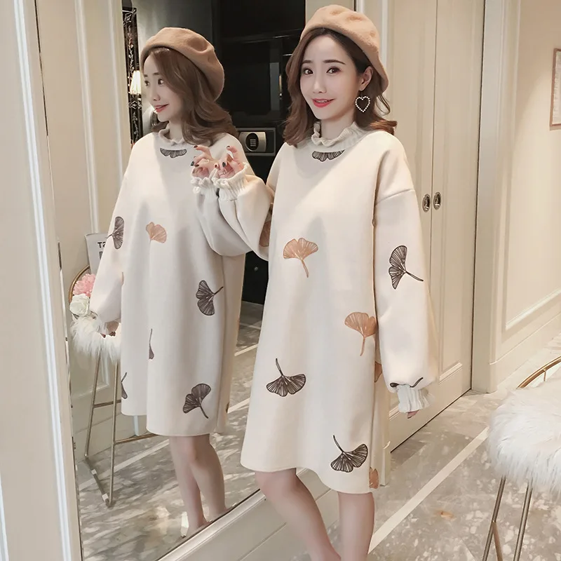 

Maternity Clothes New Style Winter Woolen Large Size Embroidery Dress Pregnant Women Jacket Fashion Mom Base Shirt