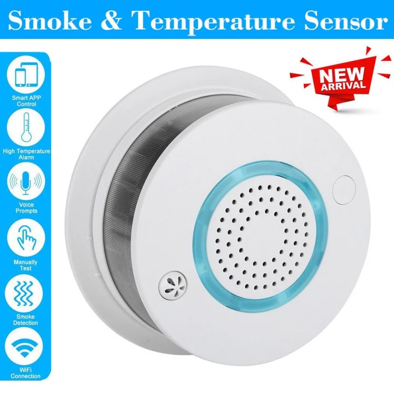 

Smart Wireless WIFI+APP Fire Smoke & Temperature Sensor Wireless Smoke Temperature Detector Home Security Alarm System