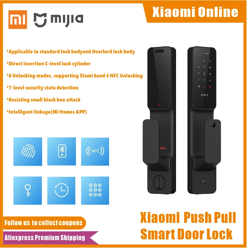 Xiaomi Mijia Push Pull Smart Door Lock Fingerprint Passpord Bluetooth Nfc Unlock App Control Intelligent Linkage Ai Smart Home Smart Remote Control Aliexpress