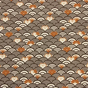 

CF843 Japanese Style Cats Moire Printed Thick Cotton Fabric Dress/Table Cloth/Curtain/Clothes DIY Sewing Patchwork Materials
