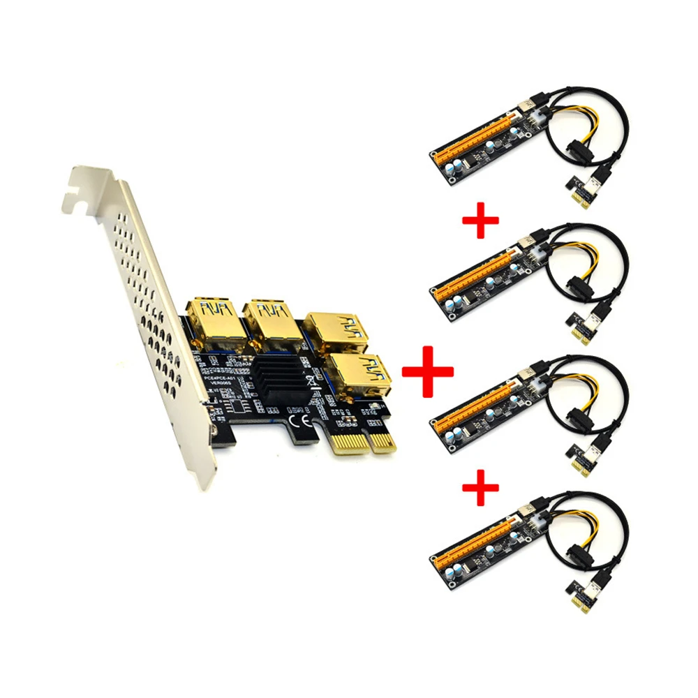 New 4 Ports PCIe Riser Adapter Board PCI-E 1x to 4 USB 3.0 PCI-E Rabbet GPU