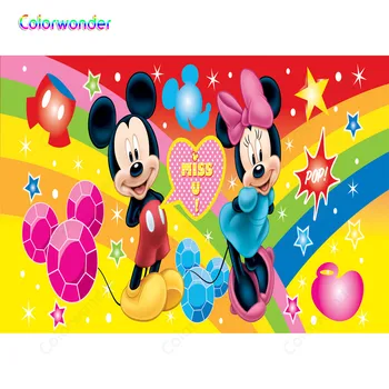 

Vinyl Colorful Mickey Mouse Sparkles Little Stars Baby Shower Photography Backdrop Photographic Backgrounds For Photo Studio
