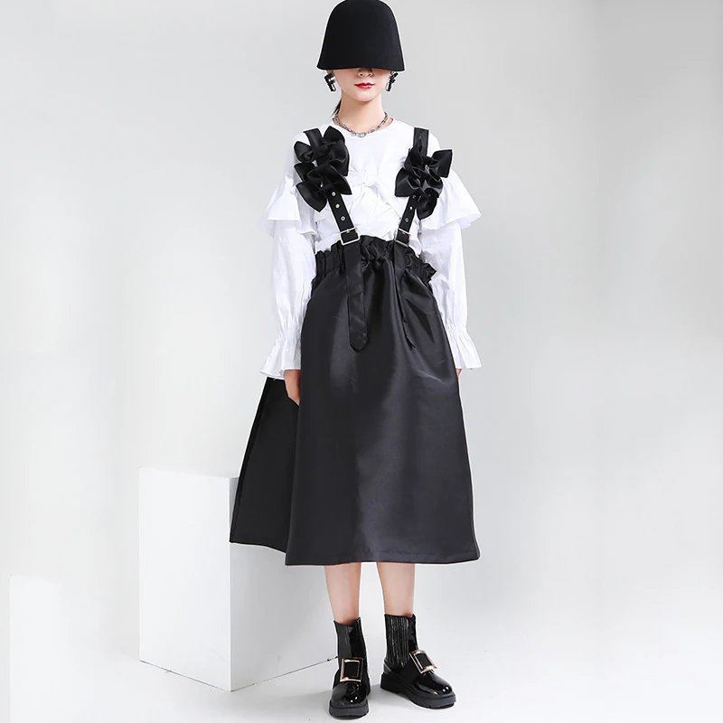 [EAM] Women Black Bow Split Joint Buckle Temperament Dress New Sleeveless Loose Fit Fashion Tide Spring Autumn 2020 1Z663