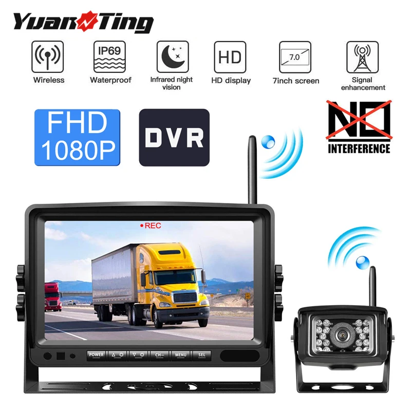 YuanTing FHD 1080P цифровой беспроводной авто светодиодный резервный камера с " DVR монитор Сплит/Quard экран для пикапов грузовиков трейлеров