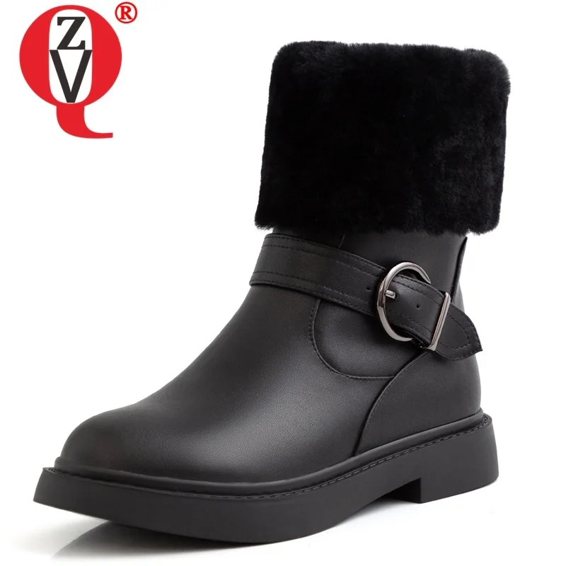 

ZVQ winter new concise ankle boots outside warm comfortable low heels round toe zipper women shoes drop shipping size 33-40