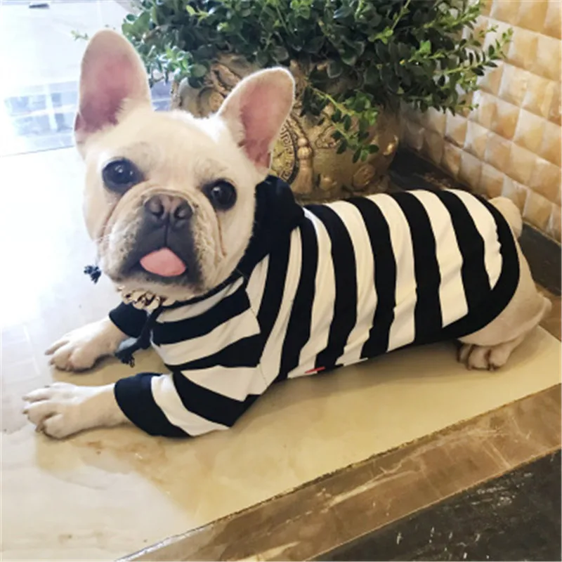 

New dog clothes2019 warm autumn small french bulldog Drawstring Hooded stripe size XS-4XL ropa perro peque o dieren benodigheden