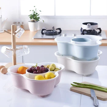

Kitchen Vegetable Platter Fruit Plate Drain Basin Drain Basket Double-Layer Household Plastic Storage Basin Vegetable Basket