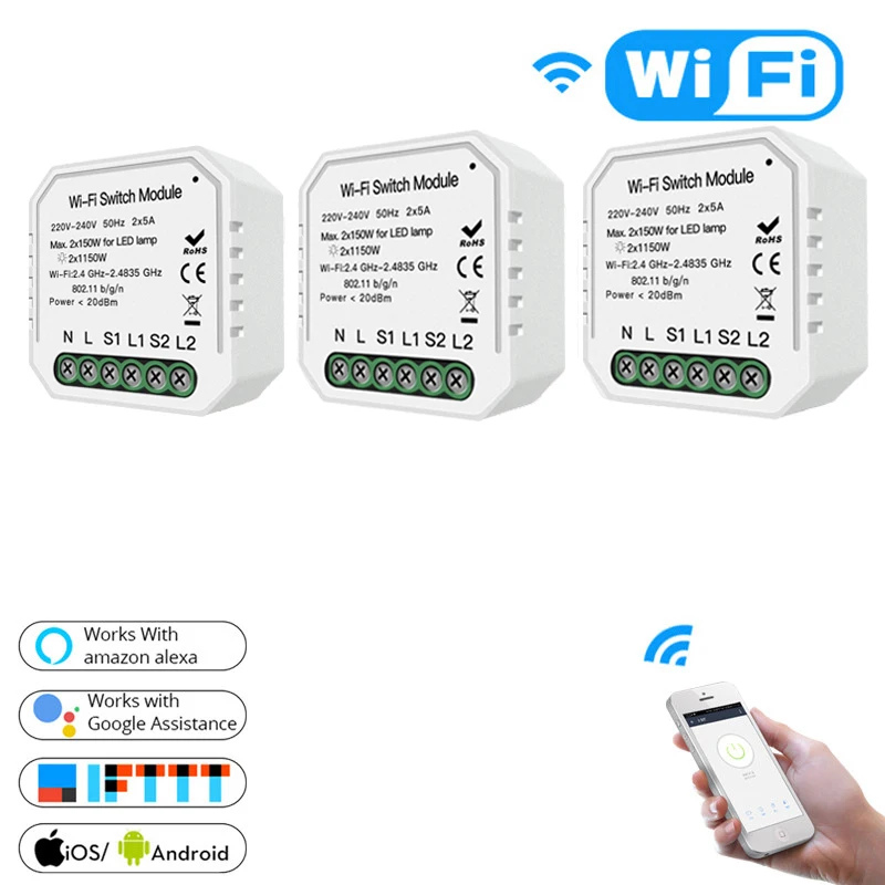 3 PCS 2 способ Wi-Fi дистанционный переключатель освещения Diy модуль приложение дистанционное управление независимо от переключатель работы с Alexa Google Home - Цвет: 3 PCS