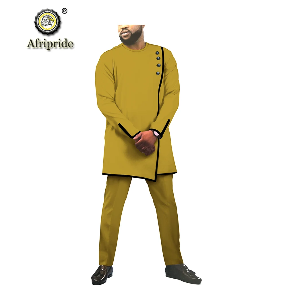 Африканская мужская одежда рубашки-Дашики рубашки и брюки с принтом Блузка для прогулок из чистого хлопка костюмы из двух предметов AFRIPRIDE S1916001 - Цвет: 4-12
