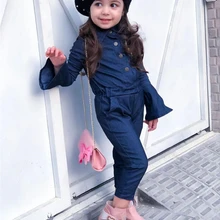 Модный Милый хлопковый комбинезон для девочек, комбинезон с расклешенными рукавами, Модный комбинезон с высокой талией