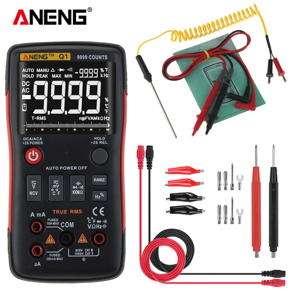 Günstige Q1 9999 Zählt NCV True RMS Digital Multimeter Berufs Auto Ranging Kondensator Transistor Tester Mini LCR Multimeter AC DC
