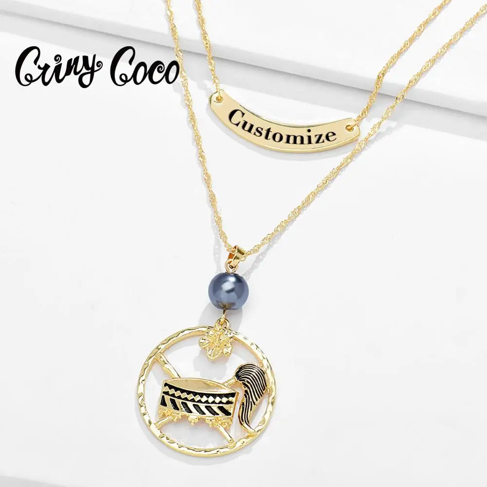 

Cring Coco Multilayer Necklaces Hawaiian Drum Pendants Classic Custom Name Personalized Chain Necklace New Party for Women Style