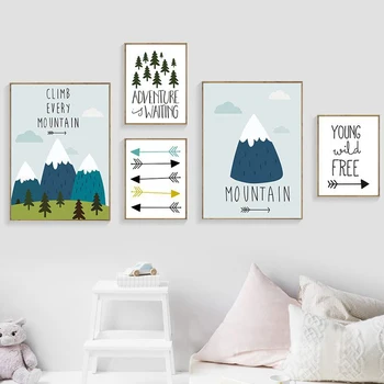 

Nordic Canvas Painting Cartoon Forest Mountain Arrow Adventure Quotes Print and Poster Wall Pictures Kids Bedroom Decor