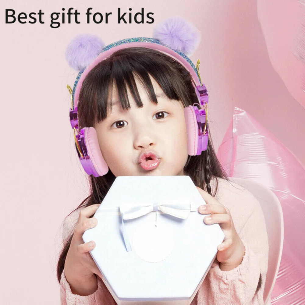 Headphones Computer Volume Limiting Cute Glitter Birthday Gift Kids Built In MIC School Cartoon Wired Music Plushy
