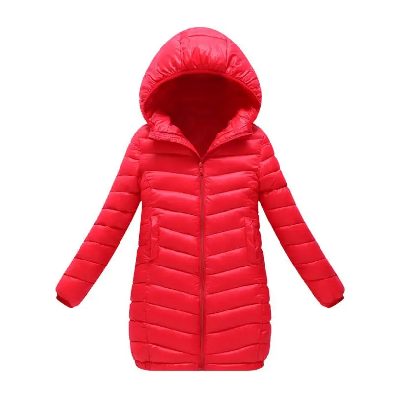 

Autumn & Winter Girls Cotton Coats Cotton Jackets Long With Hooded Light and Warm Solid Color Fashion Kids Coats Size 110-150