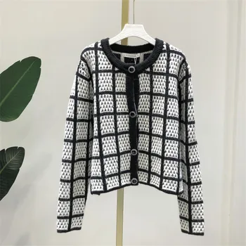 

SONDR fashion plaid knitted cardigans women sweater jacket spring autumn long sleeve single breasted knit coat outwear sweater