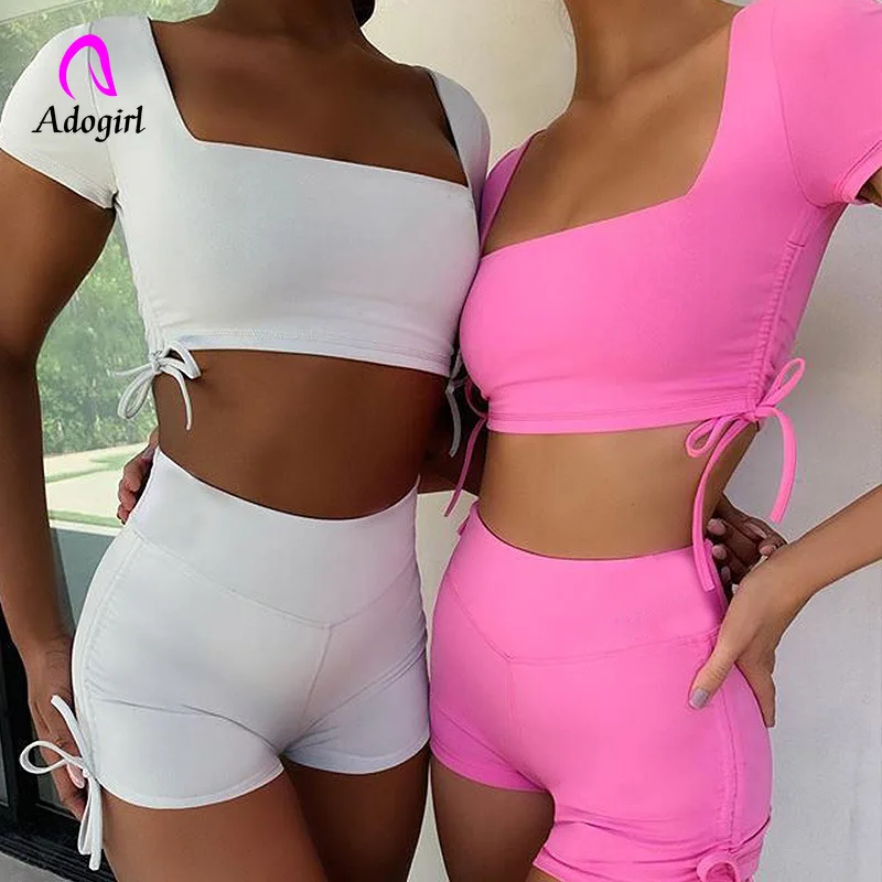 Tracksuit Women Shorts Set Workout Sporty Two Piece Set Fitness Crop Top Jogging Shorts Matching Sets Workout Activewear Outfits
