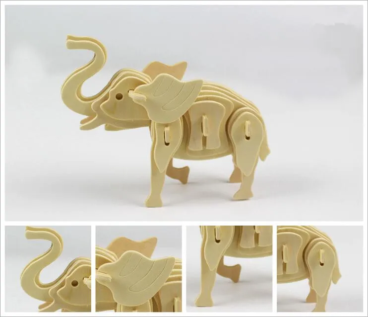 DIY Дети 3D деревянные пазлы модель животного Сборка строительные наборы Развивающие игрушки для детей - Цвет: Elephant
