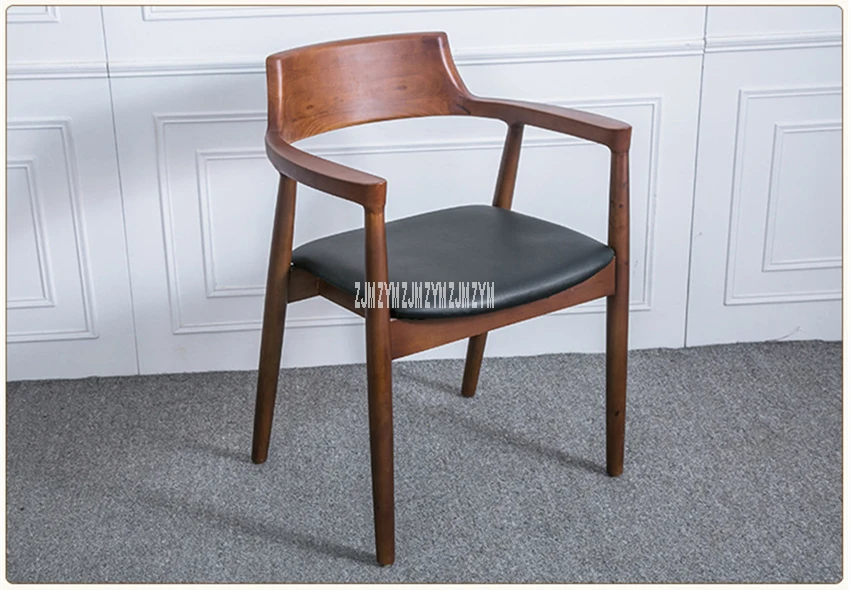 Простое круглое кресло из цельного дерева, повседневный обеденный стул кофейня, ткань PU, подушка для отдыха, легкое кресло с поручнем