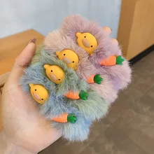 

Flannel Scrunchies Plush Elastic Hairbands For Women Girls Ponytail Holder Carrot Yellow Duck Rubber Tie Bow Hair Accessories