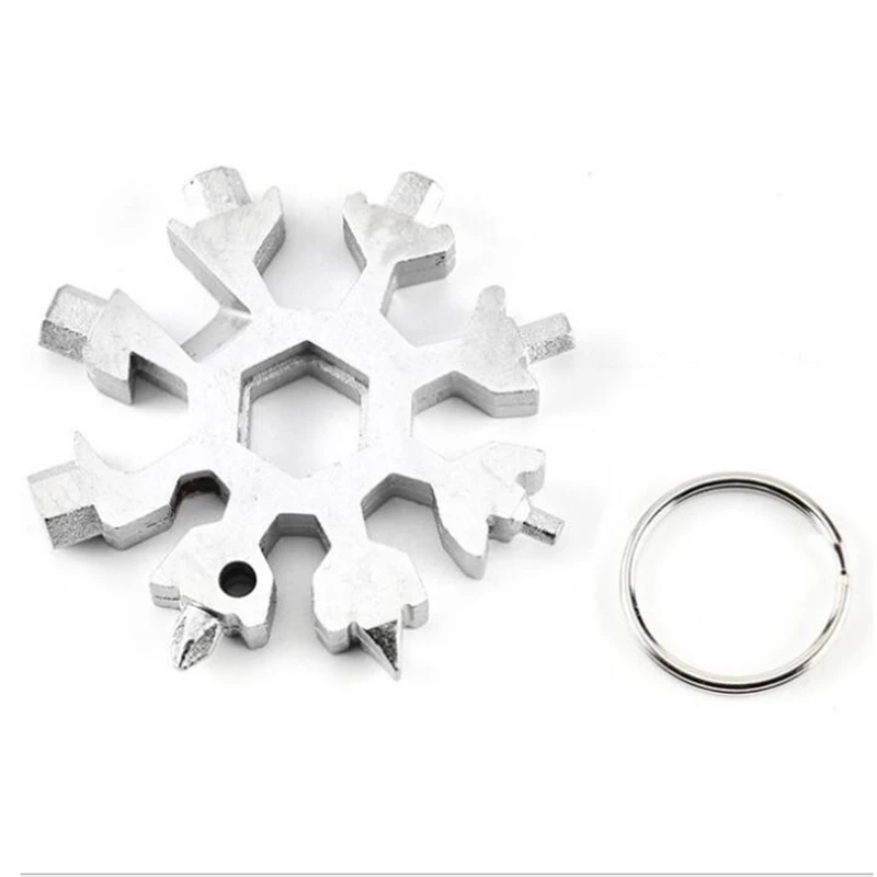 Fiocco di neve Multi Tool 18 in 1 Acciaio Inox Multi Cacciavite Chiave Strumento Quotidiano Portatile Portachiavi Apribottiglie Multi Strumento Regalo di Natale (Nero