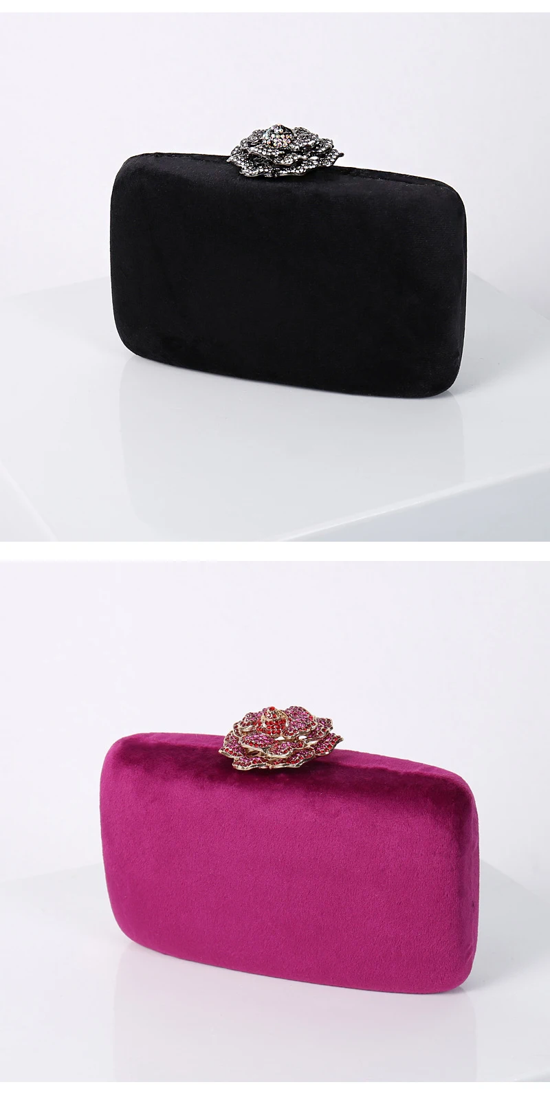 Luxy Moon Black and Rose Red Velvet Clutch Bag Front View