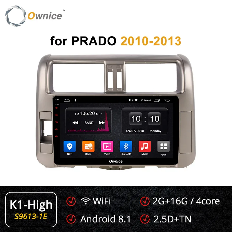 Ownice 4G Android 9,0 Автомагнитола gps k3 k5 k6 для Toyota Prado 150 2010 2011 2012 2013- DVD 360 Panorama DSP 4G LTE SPDIF - Цвет: S9613-1 K1 HIGH