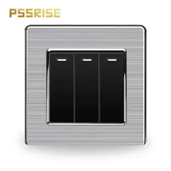 

S06 PSSRISE 3 Gang 1 Way Wall Switch Push-button SwitchLight Switch Stainless Steel Panel Fluorescent 16A AC 250V