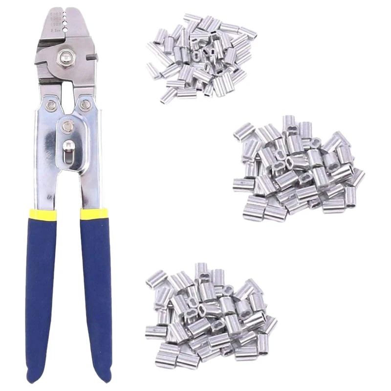 

Stainless Steel Fishing Pliers Wire Rope Crimping Tool with 150Pcs Ferrule Crimping Loop Kit for Crimping Sleeves Tool