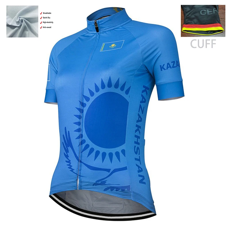 

KAZAKHSTAN Blue Ladies Global Factory Road Team Classic Race Cycling Jersey Breathable Polyester Customizable