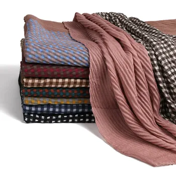 

High quality cotton crinkle hijab shawls wrinkle patchwork muslim plaid wraps headband autumn wraps long bandana 180*85cm
