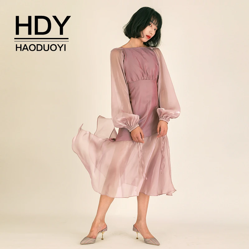 HDY Haoduoyi 2020 Новое модное женское свободное простое весеннее платье однотонное