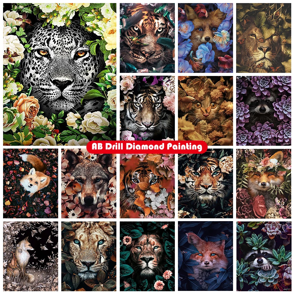 Kit de peinture diamant AB 5D, broderie complète d'animaux, tigre, lion,  renard, fleur, chat, cercle complet, mosaïque, décoration de maison,  bricolage | AliExpress