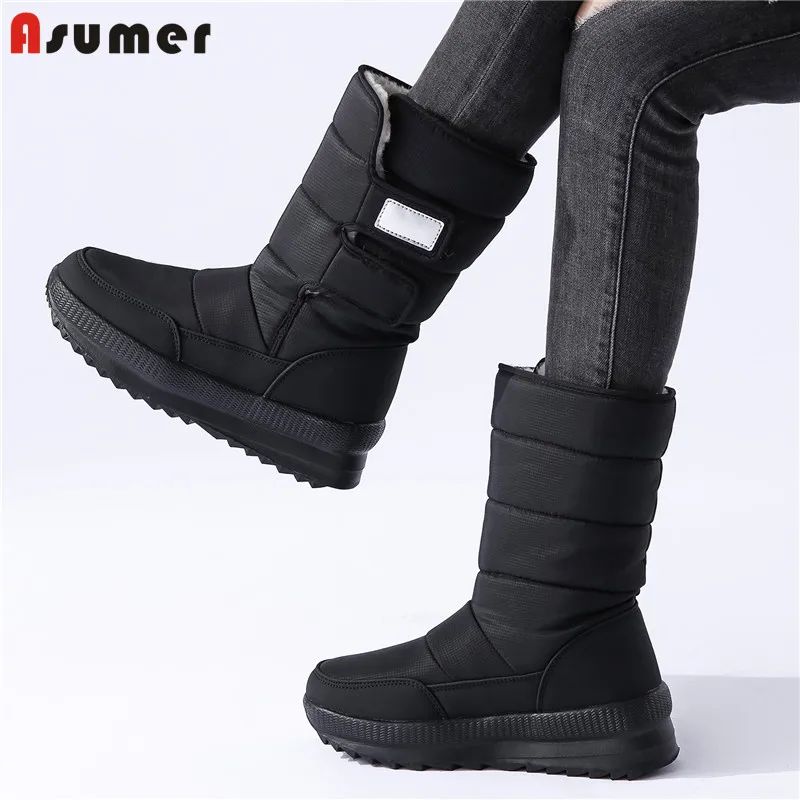 ASUMER Big Size 36-41 women's snow boots thick sole platform Space boots thick fur ladies shoes warm mid calf winter boots