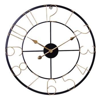 

Hot 60cm 24 Inches Retro Wrought Iron Wall Clock Numeral Silent Hanging Clock For Home Living Room Decoration - Black + Golden