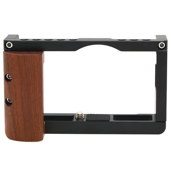 

DSLR Camera Cage Rig Frame Case Stabilizer with Wooden Handle Hand Grip Cold Shoe Mount for Canon G7X Mark III