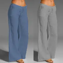 

Casual Women Pants Elastic Waist Soft Solid Color Pockets Loose Pants Loose Pants Pants