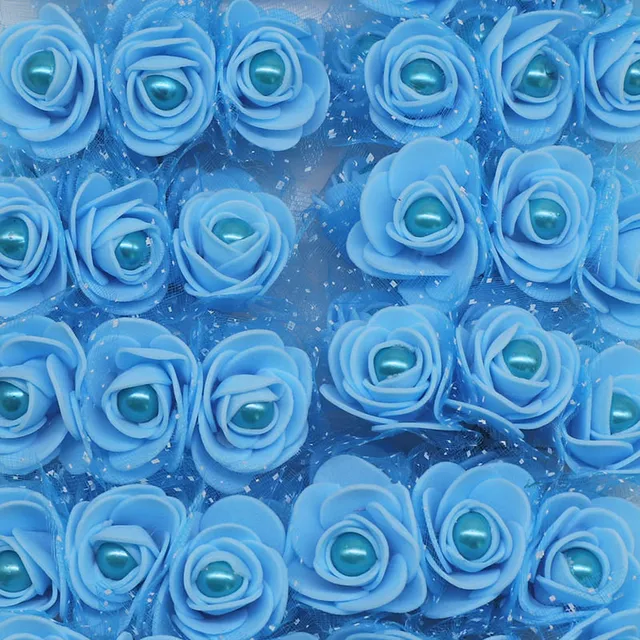 12pcs/lot 3cm Foam Mini Roses Pearl Bead Rose Artificial Flowers DIY Crafts for Wedding Decoration Bouquet Scrapbooking Supplies F08