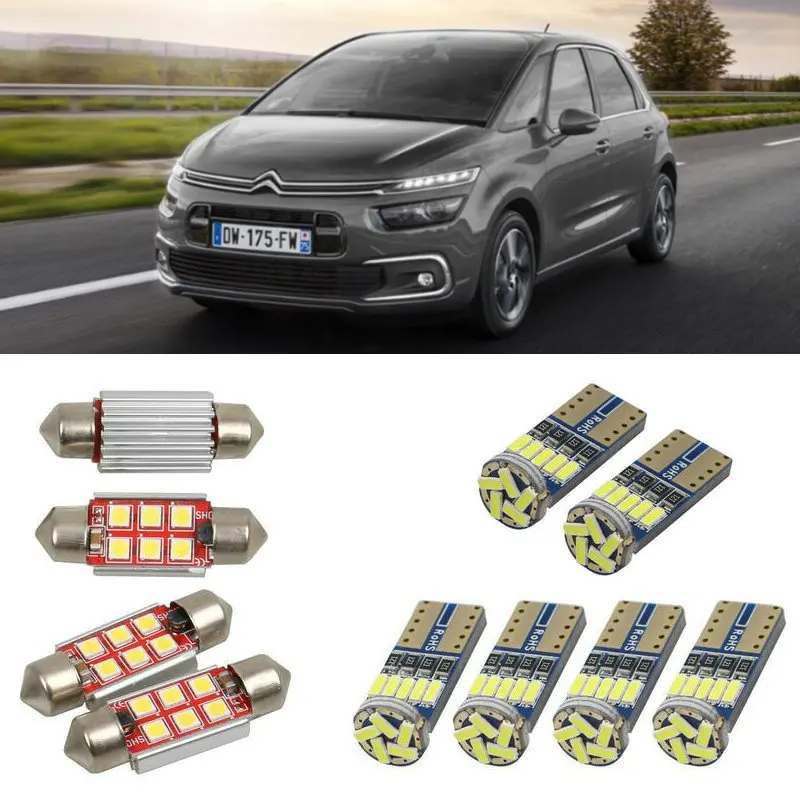 Внутренние светодиодные автомобильные фонари для citroen c4 space tourer 3d, Купольные лампы для автомобилей, номерной знак, свет 10 шт