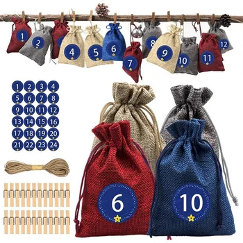 

DIY Christmas Advent Calendar Hanging Bag 24 Days Burlap Gift Bags for Holiday Party Candy Storage for Christmas Decor