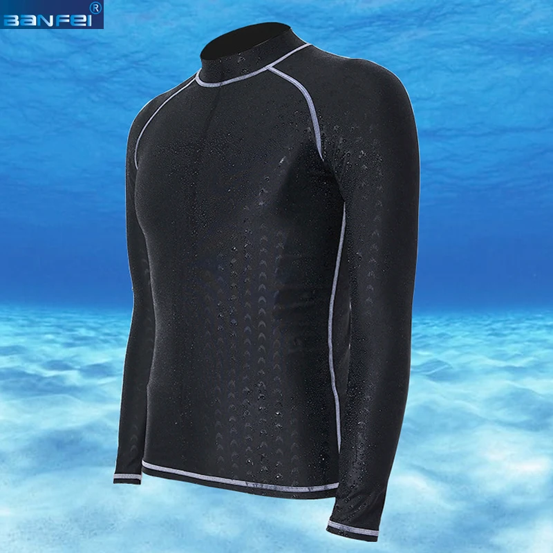 Men Lycra Swimsuit long sleeve T-shirt Sea Beach Water Sport Surfing Diving Suit RashGuard 4XL BANFEI Triathlon Rash guard
