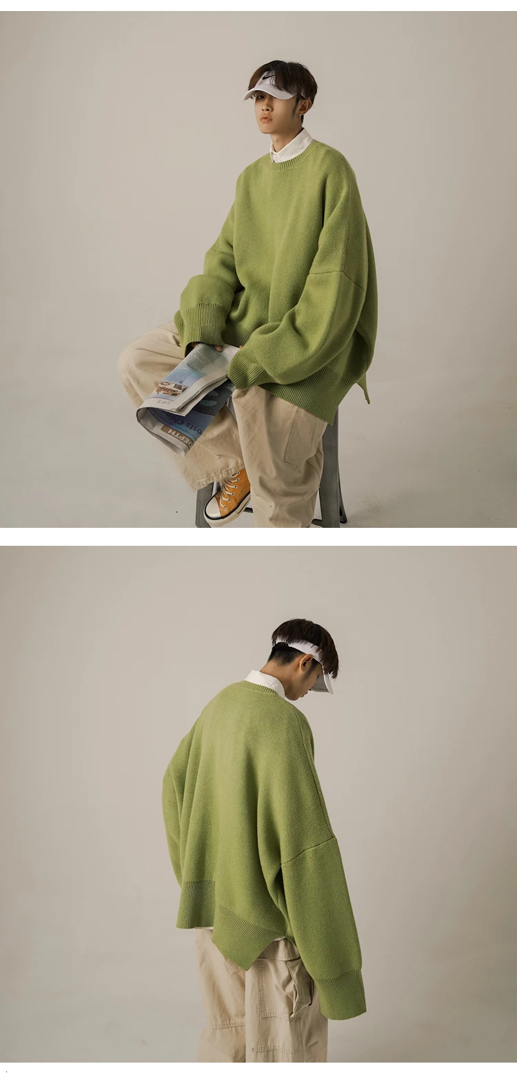 Autumn New Fashion Casual Trend Korean Version Of The Solid Color WildUnderThe SplitLoose Knit Head Handsome Couple Sweater