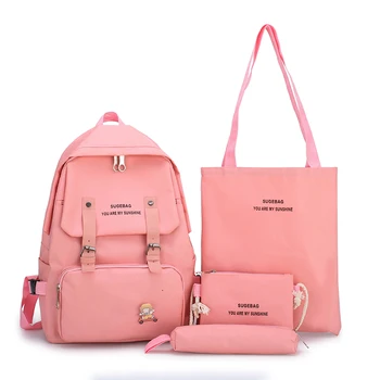 

Laamei 4PCS Canvas Female Fashion Backpack Cute Women School Bag Teenage Book Ladies Backpack College Student Girl Print Bags