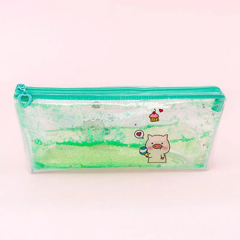 1pc Pencil Case Kawaii Storage Bag Travel Portable Waterproof Wash Bag Creative Transparent Large Capacity Storage Pen Case - Цвет: Темный хаки