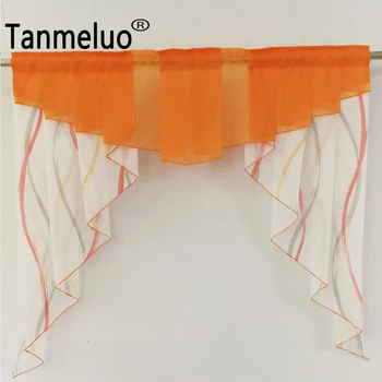 

Flying Kitchen Curtains Tulle for Window Balcony Rome Pleated Design Stitching Colors Voile Sheer Drape Short Coffee Shop Decor