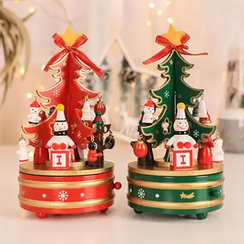

Classic Music Box Wooden Clockwork Design Christmas Tree With Pendants Miniature Handmade Music Box For Birthday Valentines Gift